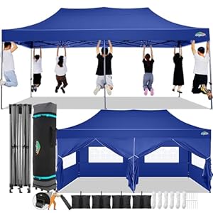 COBIZI 10×20 Pop Up Canopy with 6 SidewallHeavy Duty Canopy UPF 50 All Season Wind Waterproof Commercial Outdoor Wedding Party Tents for Parties Canopy Gazebo with Roller Bag10 x 20 ft Dark Blue