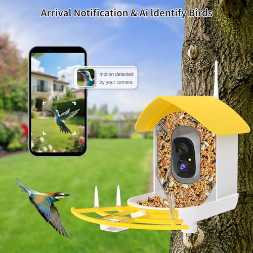 Image of Fazoxo Bird Feeder with Camera,Birds House Camera,Solar Powered,Yellow