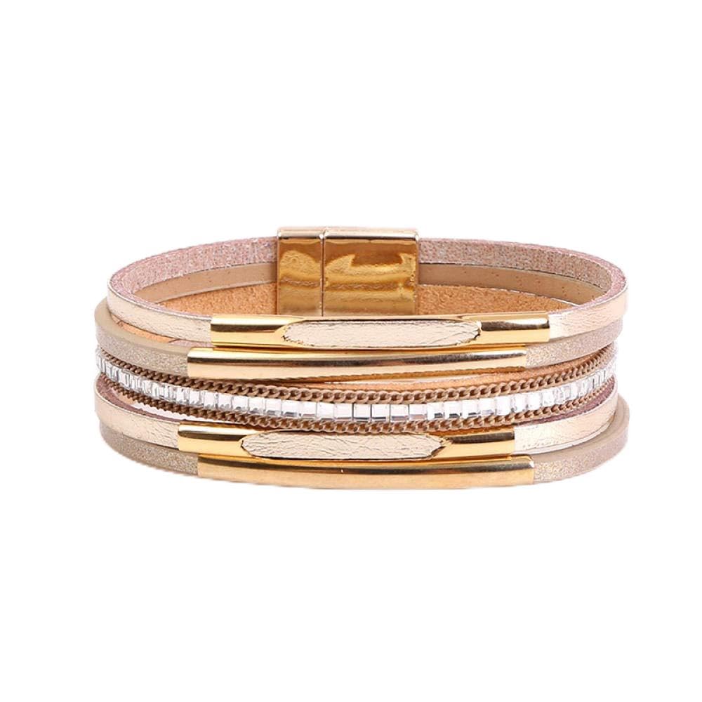 Pulsera De Cuero Para Mujer,Pulsera De Cuero Vintage De Múltiples Capas Accesorios De Aleación De Cuero Blanco Pulsera De Hebilla De Imán Cadena De Joyería Versátil De Múltiples Capas Accesorios De R