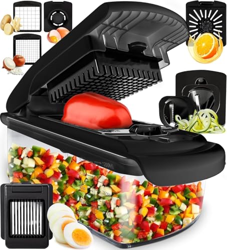 Image of Fullstar Vegetable Chopper & Mandoline Slicer for Kitchen - Food Chopper with Container, Cheese Grater, Home Essentials & Kitchen Gadgets (7 in 1, Black)
