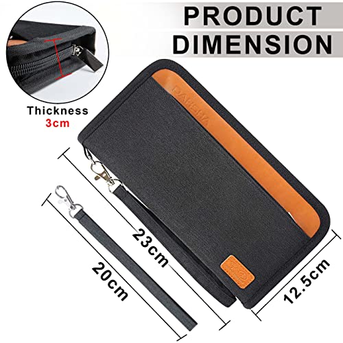 Image of DAHSHA Unisex Nylon RFID Travel Family Passport Holder Card Holder Wallet Travel Accessories Document Organizer, Passport Cover, with Removable Hand Strap (Black- 12.5 x 3 x 23 cm)