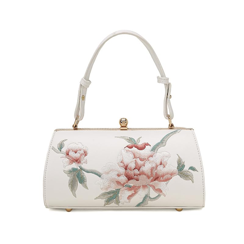 JOEY'S CHOICE Chinese literary style embroidered women's chain bag, microfiber leather embroidered fringed (3.7L)