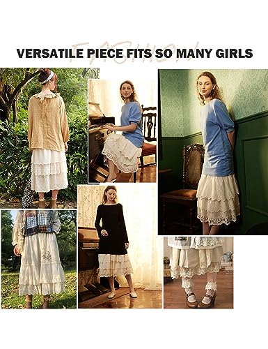 BEAUTELICATE 100% Cotton Half Slip Lightweight Skirt Extender Underskirt for Women 3 Tiered Lace Hem4