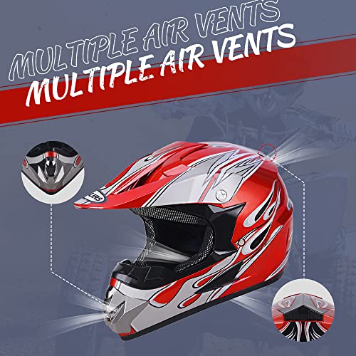 Image of OUMURS Adult Motocross Dirt Bike Helmet with Goggles, Gloves & Mask Dirt Bike ATV Helmet for Unisex-Adult Men Women Adjustable Sun Visor DOT /FMVSS-218 Off-Road Motorcycle Helmet UTV Helmet Downhill