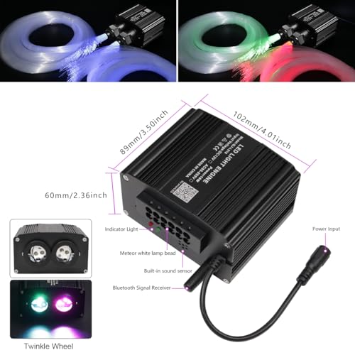 Image of AZIMOM Dual Color 18W Twinkle Fiber Optic Starlight Box with Pure White Meteor, 2 in 1 Starlight Meteor Engine Sound Activated APP /Remote RGBW Light Source Driver for Car Home Star Lighting Decor