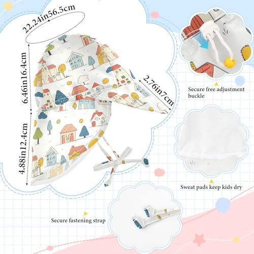 Cartoon Childish Colorful Houses Trees Unisex Baby Beach Hats Baby Boys Water Hats Girls UPF 50+ Large Brim Beach Essentials4