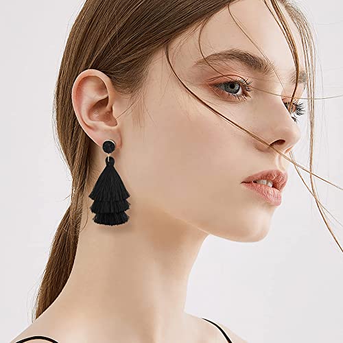 CASSIECA Tassel Statement Earrings for Women Clip On Drop Earrings Colorful Bohemian Tiered Tassel Druzy Dangle Drop Earrings Non Piercing Jewelry Birthday Christmas Valentines Day Gift3