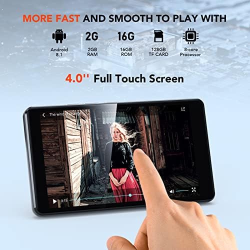 AGPTEK MP3 Player with Bluetooth WiFi, 4-inch Full Touch Screen MP3 MP4 Audio Player with 5MP Camera, Android Streaming Portable Lossless Music Player Support APPs, Spotify, Browser