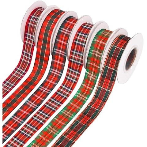 Lezevn 6 Rolls Christmas Tartan Ribbon Cover