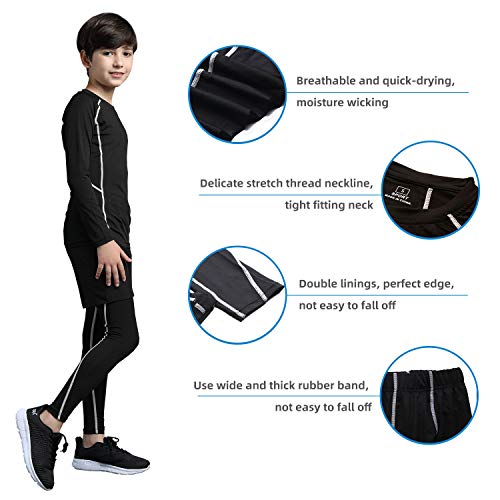 Image of 2 /3 /4 Pcs Boys Girls Base Layer Athletic Compression Leggings and Shirts Thermal Underwear Set Running Pants Tights
