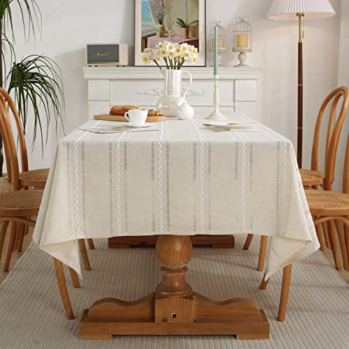 Gsg Rustic Linen Table Cloth Boho Style Cream,Kitchen Dining Room Tablecloths For Rectangle Tables, Washable Wrinkle Resistant,54 X 72 Inches #TOP6