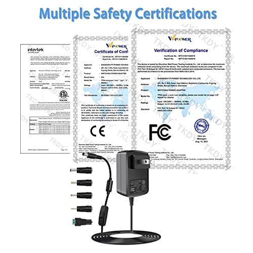 Tkdy 12V 2A Power Supply Adapter Cord, 100-240V Ac To Dc 12 Volt 2 Amps 24W Transformer, For Yamaha Keyboard Router Crosley Record Player Led Strip Light Seagate Hard Drive With On Off Switch. #TOP6