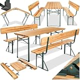 tectake® Ensemble de Table Pliante Exterieur et 2 Banc en Bois de Brasserie avec Dossier Salon de Jardin Pliable & Peu encombrant Mobilier de Jardin pour Pique Nique Barbecue Mariage Anniversaire