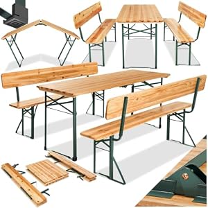 tectake® Bierzeltgarnitur mit Lehne, Biertisch Klapptisch mit 2X Sitzbank mit Lehne, Gartenmöbel Set, Camping Zubehör, Klapptisch Esstisch, Camping Tisch faltbar, Balkontisch, Campingtisch klappbar