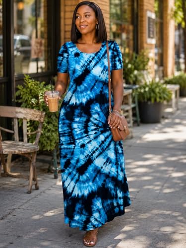 Image of SUZONANA Plus Size Maxi Dress for Curvy Women Summer Casual Sundress Short Sleeve Loose Vacation Dress