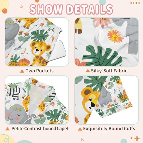 senya Elephant Giraffe Leopard Tiger Satin Summer Pajama Sets Silk Short Sleeve Button Down Sleepwear3