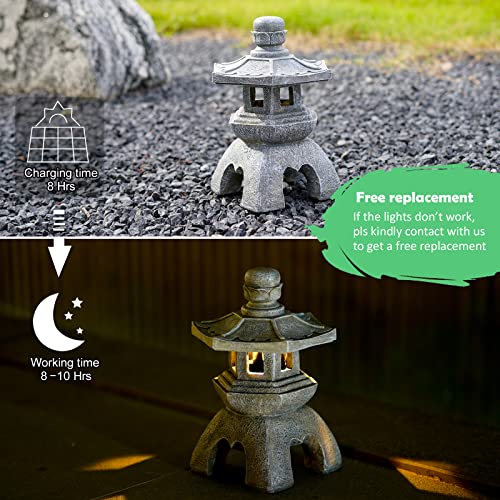 Nacome Solar Pagoda Lantern Garden Statue,Indoor/Outdoor Zen Asian Decor For Landscape Balcony,Garden,Patio,Porch Yard Art Ornament,Polyresin thumb #3
