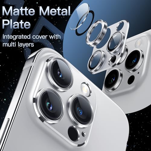Image of JETech Camera Lens Protector for iPhone 14 Pro 6.1-Inch and iPhone 14 Pro Max 6.7-Inch, Full Coverage 9H Tempered Glass Ring Cover, Matte Metal Plate, Case Friendly, 1-Pack (Silver)