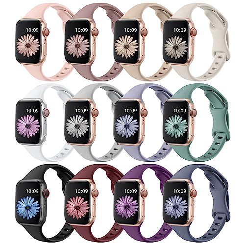 Lerobo 12 Pack Slim Thin Bands Compatible with Apple Watch 38mm 40mm 41mm 42mm 44mm 45mm 46mm 49mm Women Men, Narrow Soft Sport Strap Wristband for iWatch Series 11/10/9/8/7/SE/6/5/4/3/2/1/U