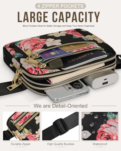 Image of Fanny Packs for Women 4 Zip Pocket Crossbody Belt Bag Waist Bags | Waterproof, Fashion Waist Pack, Crossbody Bags for Women, with Adjustable Strap, for Workout,Running,Traveling(Rose,M)