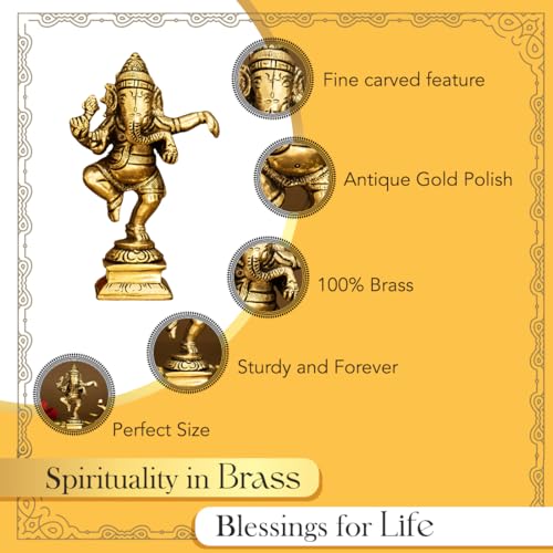 Image of Ekhasa 100% Pure Brass Ganesha Idol (Size: 10.5 cm) | Pital Ganesh Murti for Pooja Room, Home Decor, Office Desk and Car Dashboard | Vinayagar Statue for Diwali Puja