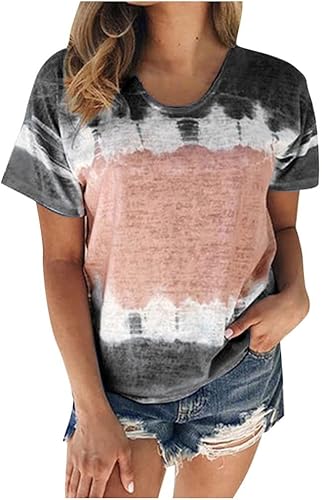 Camisa de manga corta para mujer ajuste relajado cuello redondo gráfico de plumas cómoda túnica ligera sudadera