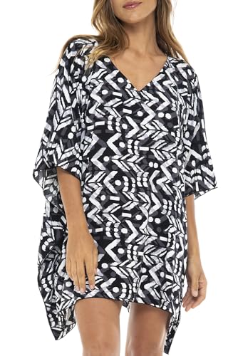 Back From Bali Womens Swimsuit Cover Up Short Poncho Print Pullover Beach Caftan for Bathing Suit