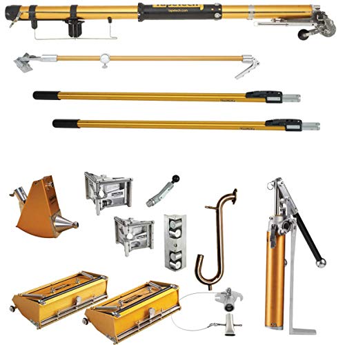 TapeTech Expanded Full Set of Drywall Taping and Finishing Tools with Bazooka Taper 10/12 Flat Boxes Angle Box Angle Heads Pump Gooseneck Corner Roller and Extendable Handles