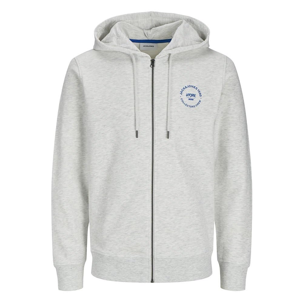 JACK & JONES Men's Jjsimon Zip Hoodie Hooded Sweatshirt, White Melange, M