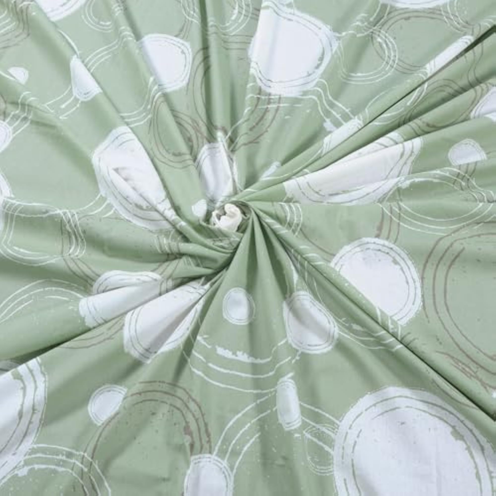 Cotton Single Bedsheet with 1 Pillow Cover, Green & Off White