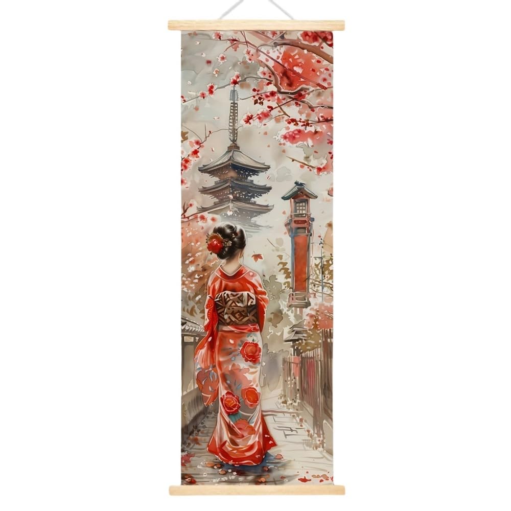 Ink Kimono Woman Wall Scroll—20×60cm