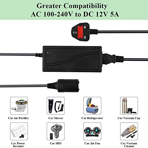 JRing 240V Mains To 12V DC Cigarette Lighter Voltage Converter Power Adapter (5A) 60W -Universal 12V DC Car Charger Power Supply
