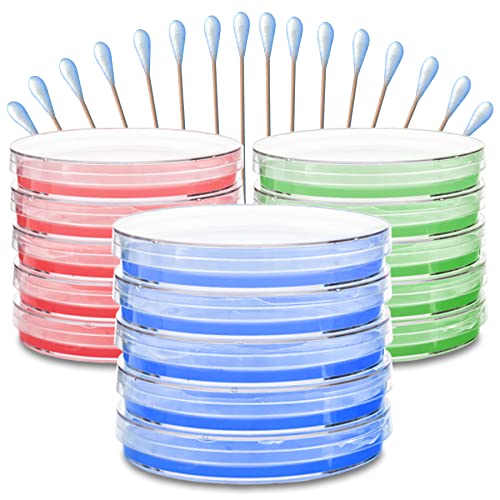 Evviva Sciences Colorful Nutrient Agar Kit -15 Prepoured Nutrient Agar Petri Dishes - Red, Green, & Blue Agar Plates - Science Laboratory Project - Experiment Ebook - Learn Microbiology Now