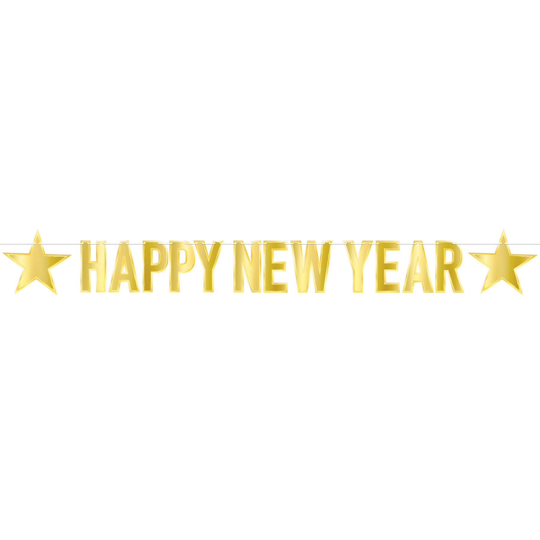 Bannière dorée Happy New Year de 2,1 m pour décoration de fête et réveillon NYE