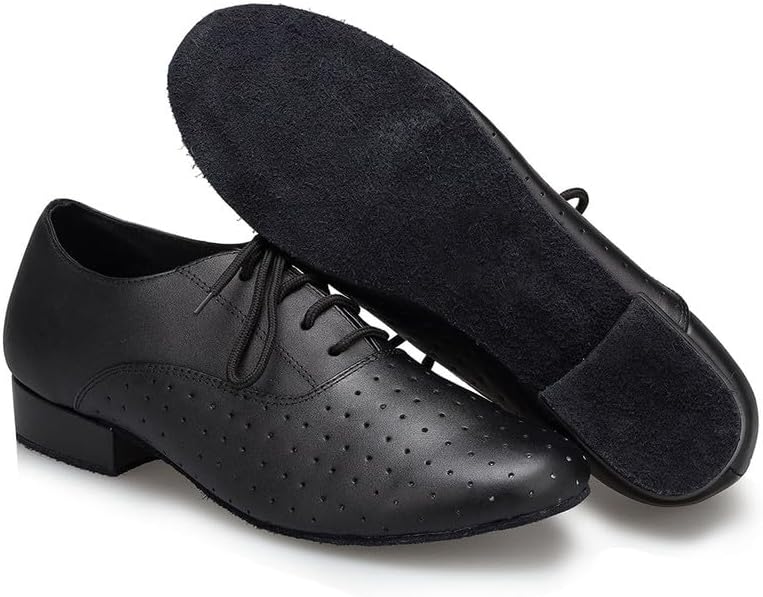 AOQUNFS Men's Latin Dance Shoes Black Leather Ballroom Tango Salsa Character Shoes,Model L148