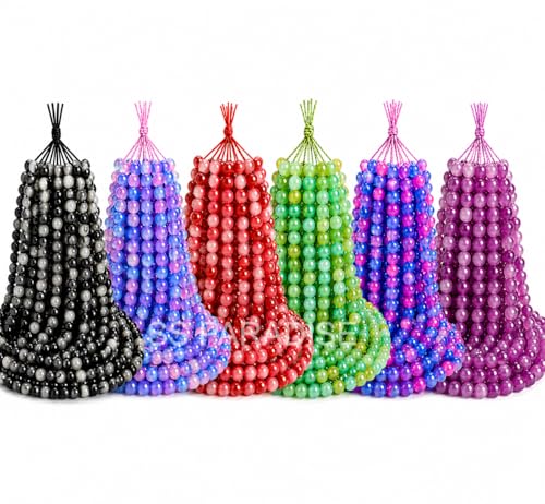 Image of SS Paradise 8mm Glass Beads (6 Colors 300 Pieces) for Jewellery Making | Round Loose Beads Strands for Necklace, (Set 4) Colour Subject to Availability !