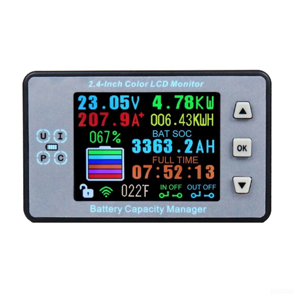 Bezprzewodowy monitor baterii DC 120 V 100 A, licznik kulomowy z wyświetlaczem LCD 2,4 cala do monitorowania napięcia, prądu, pojemności i temperatury,