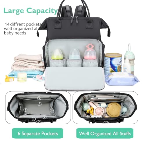 LORADI Large Diaper Bag Tote, 14 Pockets Stylish Baby Bag with Stroller Clips and 3 Insulated Pocket, Baby Shower Essentials(Black-silver, Extral-large) by LORADI - Image 2