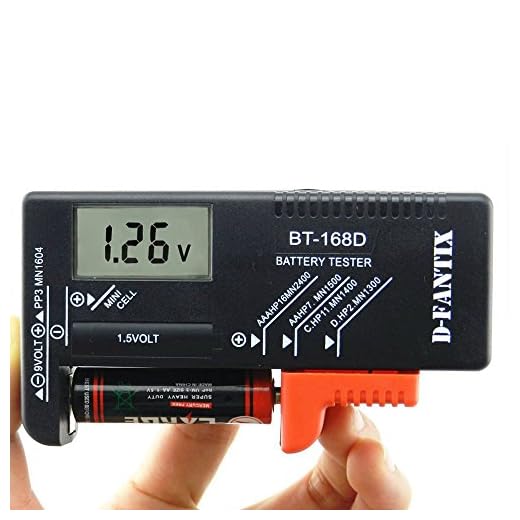 D-FantiX Probador Digital de Baterías Comprobador de batería Para pilas AAA C D 9V 1.5V pilas de botón (Modelo: BT-168D)