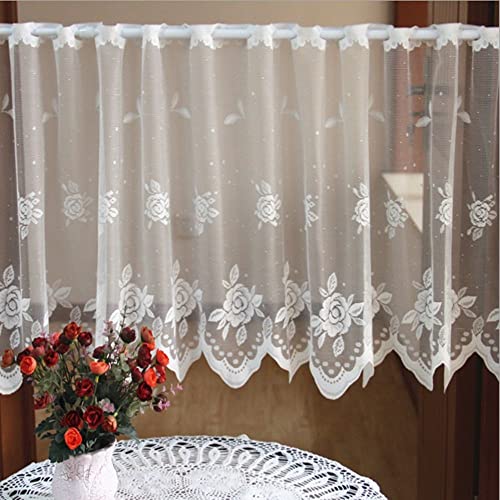 Zhh Flower Lace Valance Sheer Cafe Kitchen Curtain Farmhouse Window Valance Short Floral Curtain For Door And Window Decor 19 By 59-Inch White #TOP6