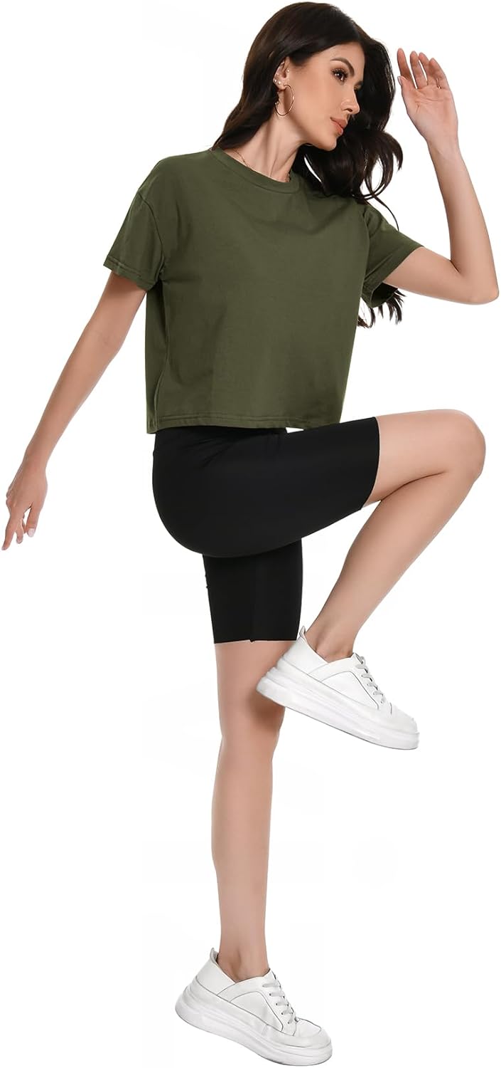 Workout Crop Tops Oversized Tshirts for Women Drop Shoulder Cotton Short Sleeve Tees Boxy Yoga Shirts 2026 - Image 6