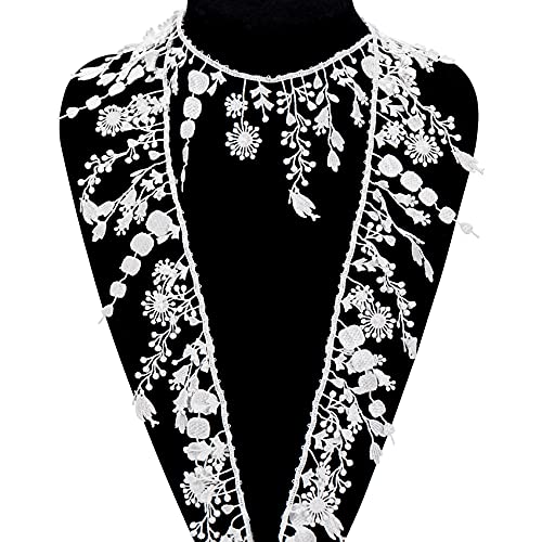 Oiiki 5 Yards White Lace Trim With Tassel Ribbon, Inelastic Embroidery Lace Applique Craft, Flower Lace For Edgings, Bird And Leaf Shape Tassel Fringe Trim, For Curtain Tablecloth Bridal Necklace #TOP2