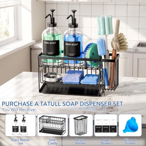 Kitchen Soap Dispenser Set with 2 Tier Sink Caddy with 17oz Glass Bottle - 2