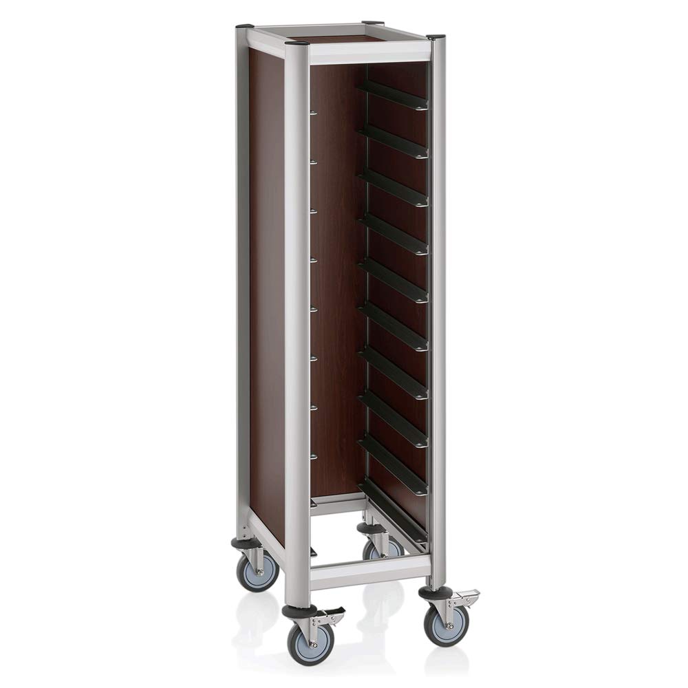 WAS 1955 532 Aluprofle GN Tablettwagen mit MDF Seitenteilen, Dunkle Holzoptik, 37kg Gewicht Kapazität, 60.5cm x 44.5cm x 165cm