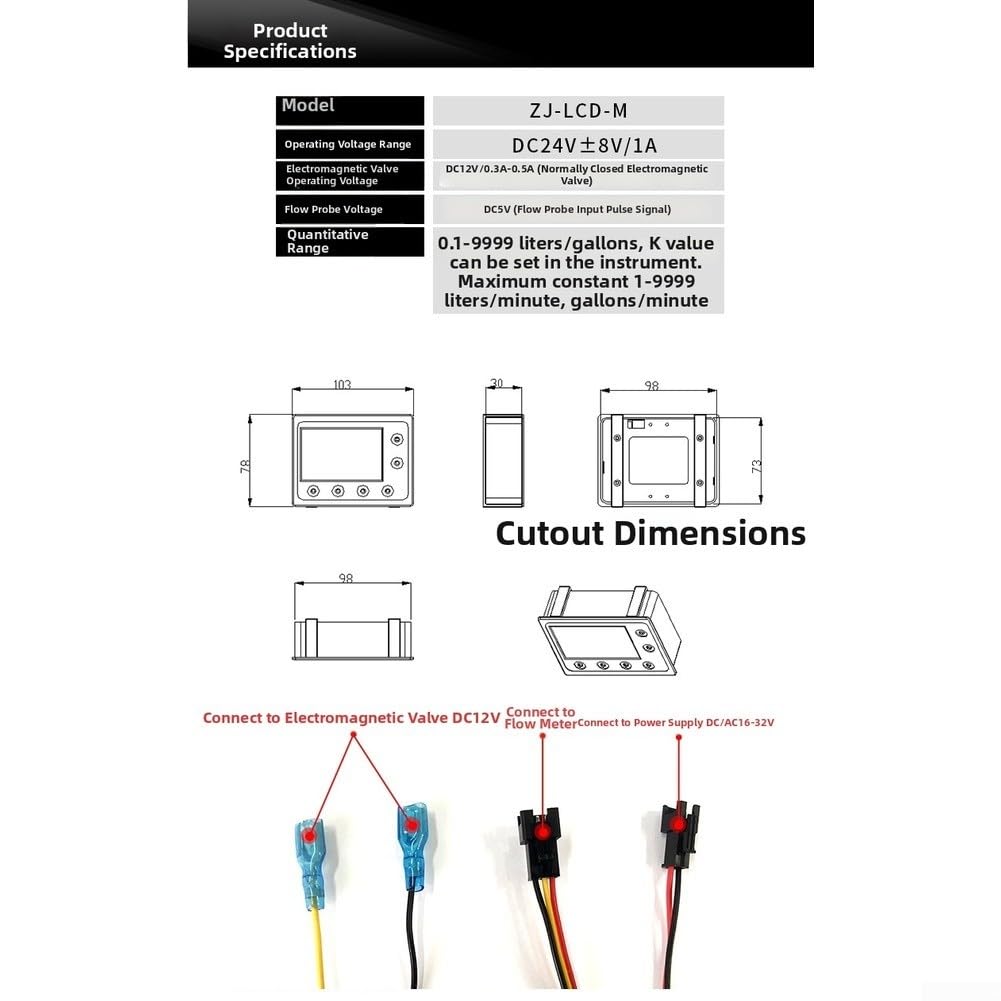 Medidor digital de flujo de agua G1/2 con pantalla LCD, kit de sensor de control cuantitativo 1-30L/MIN Cuerpo de nailon para riego de jardín y monitoreo de tanques
