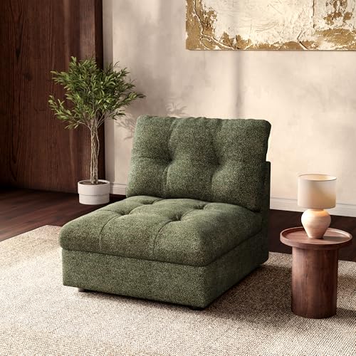 Image of Oversized Modular Sectional Sofa with Storage, Modern Deep Seat Cloud Couch for Living Room, L-Shaped Large Sectional Couch, Only Single Seat, Green