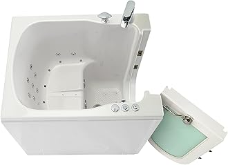 Ella Front Entry 32"x40" Acrylic Air and Hydro Massage Walk-In Bathtub with Left Outward Swing Door, 2 Piece Fast Fill Faucet, 2" Drain