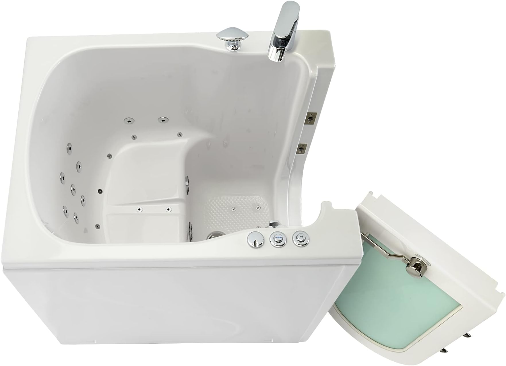 Ella Front Entry 32"x40" Acrylic Air and Hydro Massage Walk-In Bathtub with Left Outward Swing Door, 2 Piece Fast Fill Faucet, 2" Drain