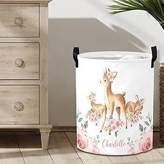 Deven Personalised Collapsible Laundry Baskets Hamper with Handle, Safari Jungle Animal Greenery Laundry Basket, Washing Storage Basket Foldable for Clothes, Bedroom, Nursery