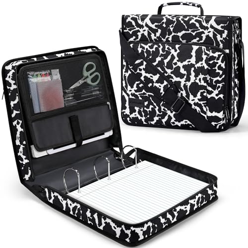 Zannaki ZIP3INCOW 3 Inch 3 Ring Zipper Binder With Shoulder Strap & Handle, Zip Up Three D-Ring Binder Organizer Middle School Supplies cover